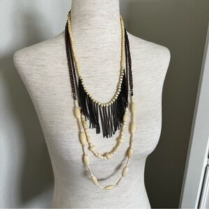 Multi-Layered Beaded Fringe Necklace